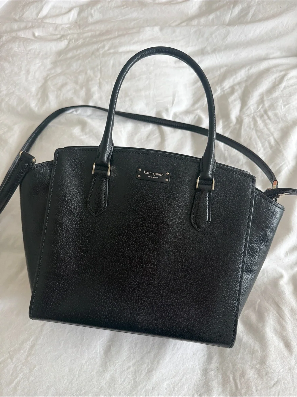 kate spade Black Pebbled Leather Satchel with Top Handles